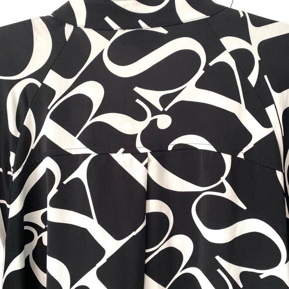 Gracia Lettering High Low Asymmetric Black White Button Down Dress size medium - Picture 7 of 10